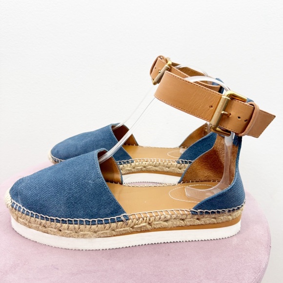 See By Chloe Glyn Espadrille Sandals in Blue Denim Size 37 - Picture 1 of 7